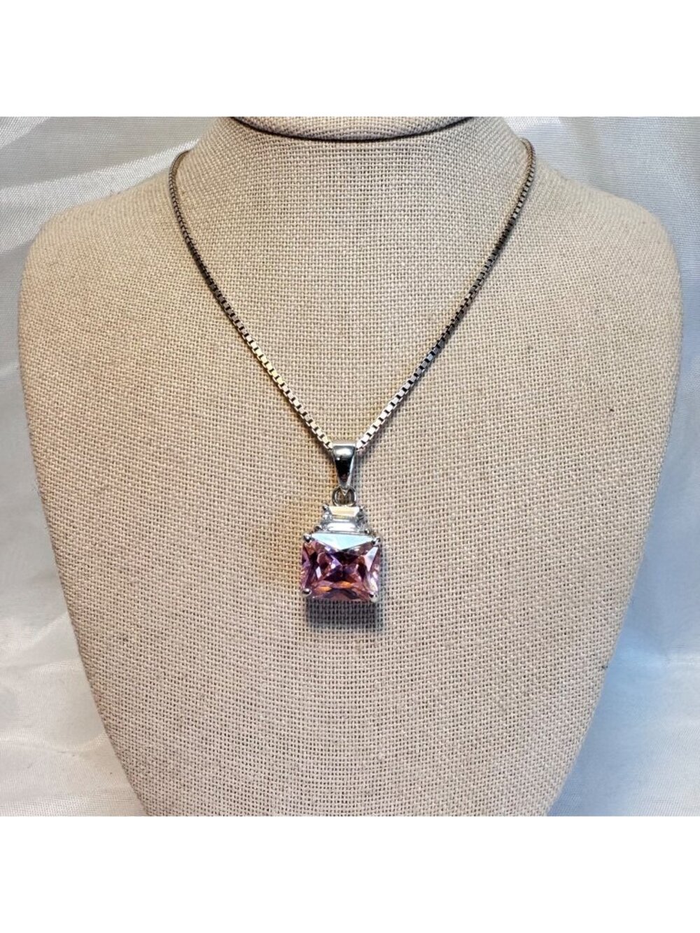 Pink Ice Pink & White CZ Pendant Necklace 925 Sterling Silver Size 18''